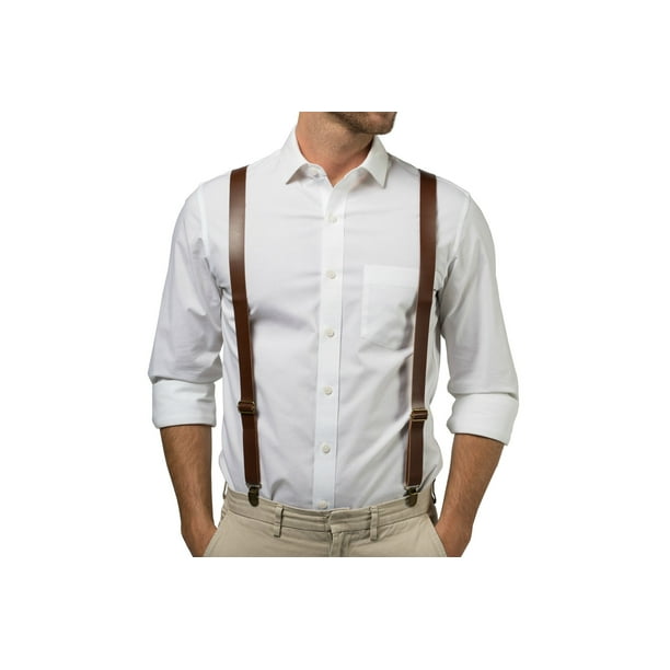 NEW Men's Brown Leather Brace With 3 Vintage Clasps Y Suspender for pants suits NEW Men's Brown Leather Brace With 3 Vintage Clasps Y Suspender for pants suits